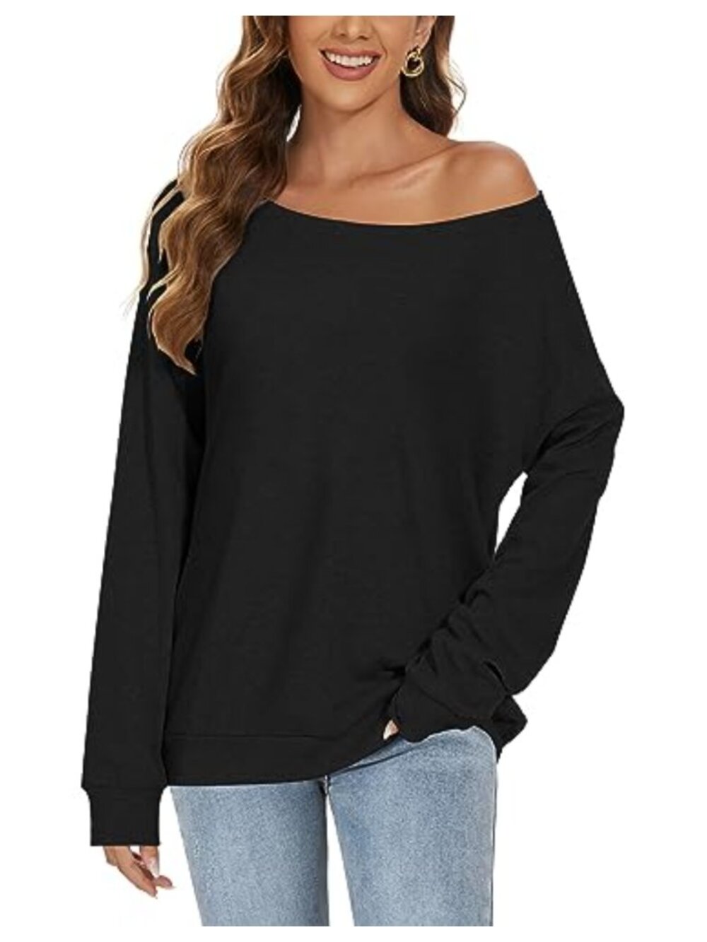 Off Shoulder Long Sleeve Sweatshirt Women Oversized Tunic Pullover